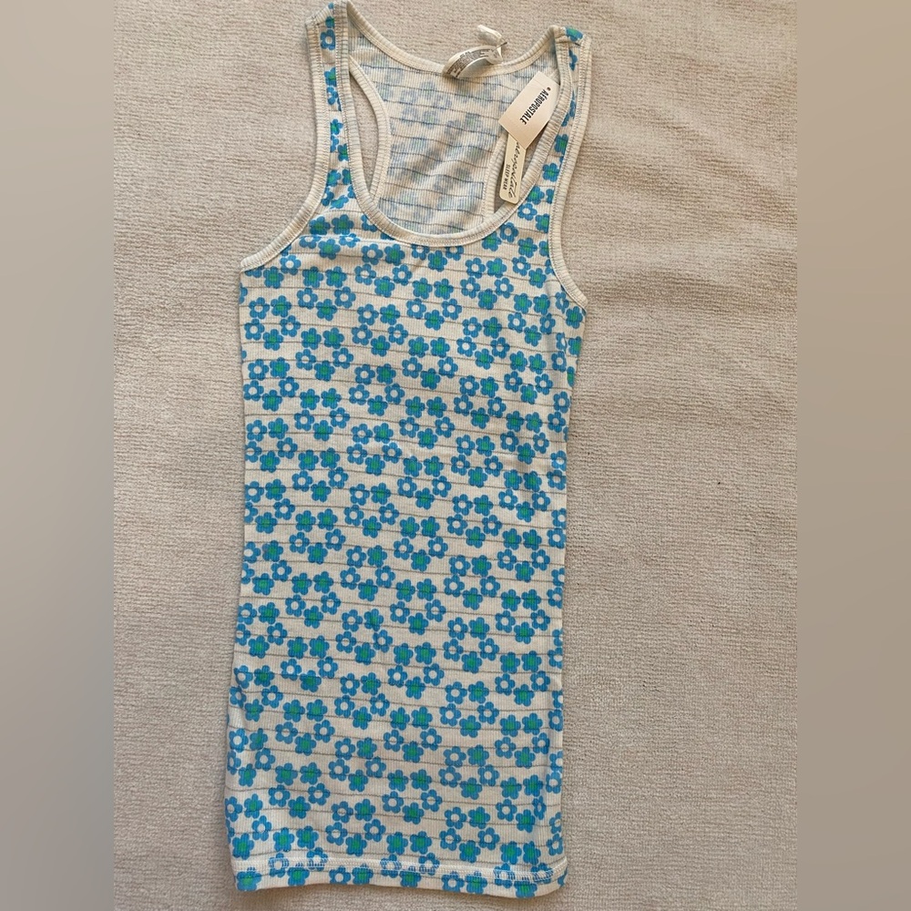Floral Tank Top with Blue and Green Flowers